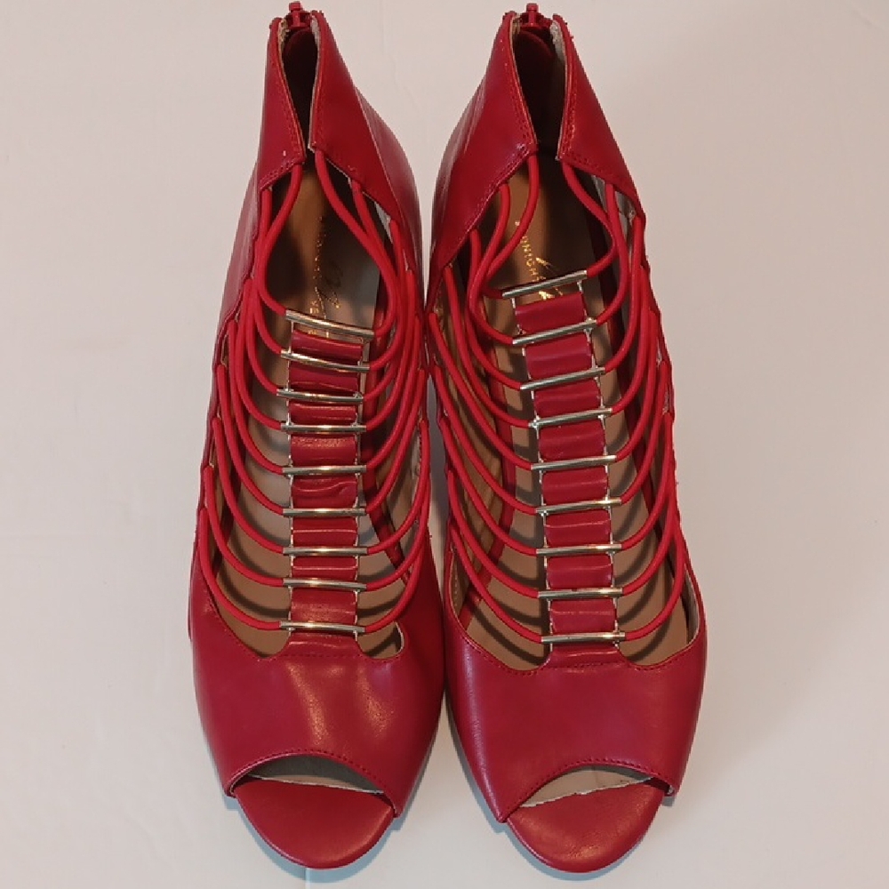 Midnight Velvet Red Strappy Peep-Toe Heels
